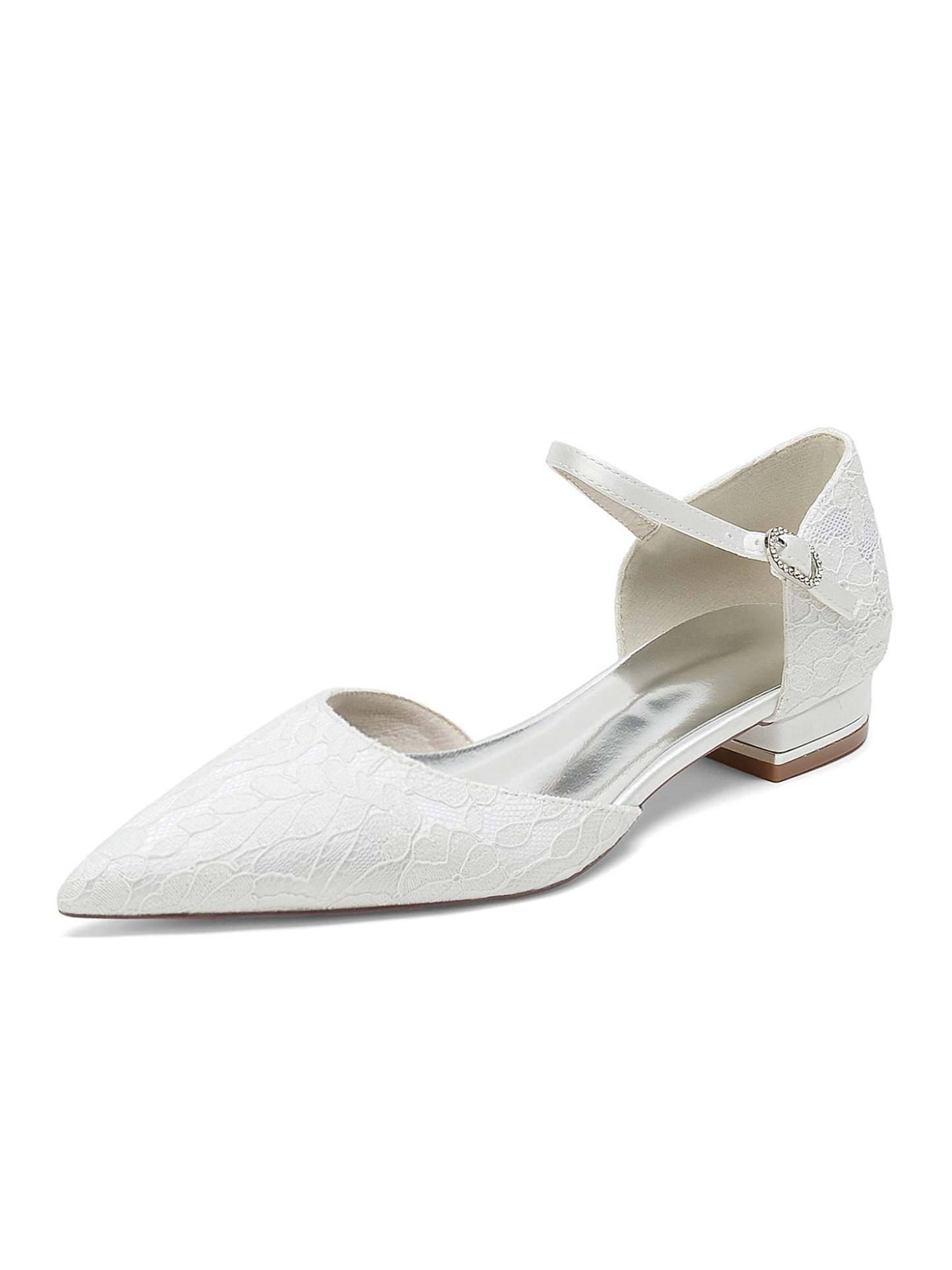 Bridesmaid Shoes for Women with Lace and Low Heel in Pointed Toe
