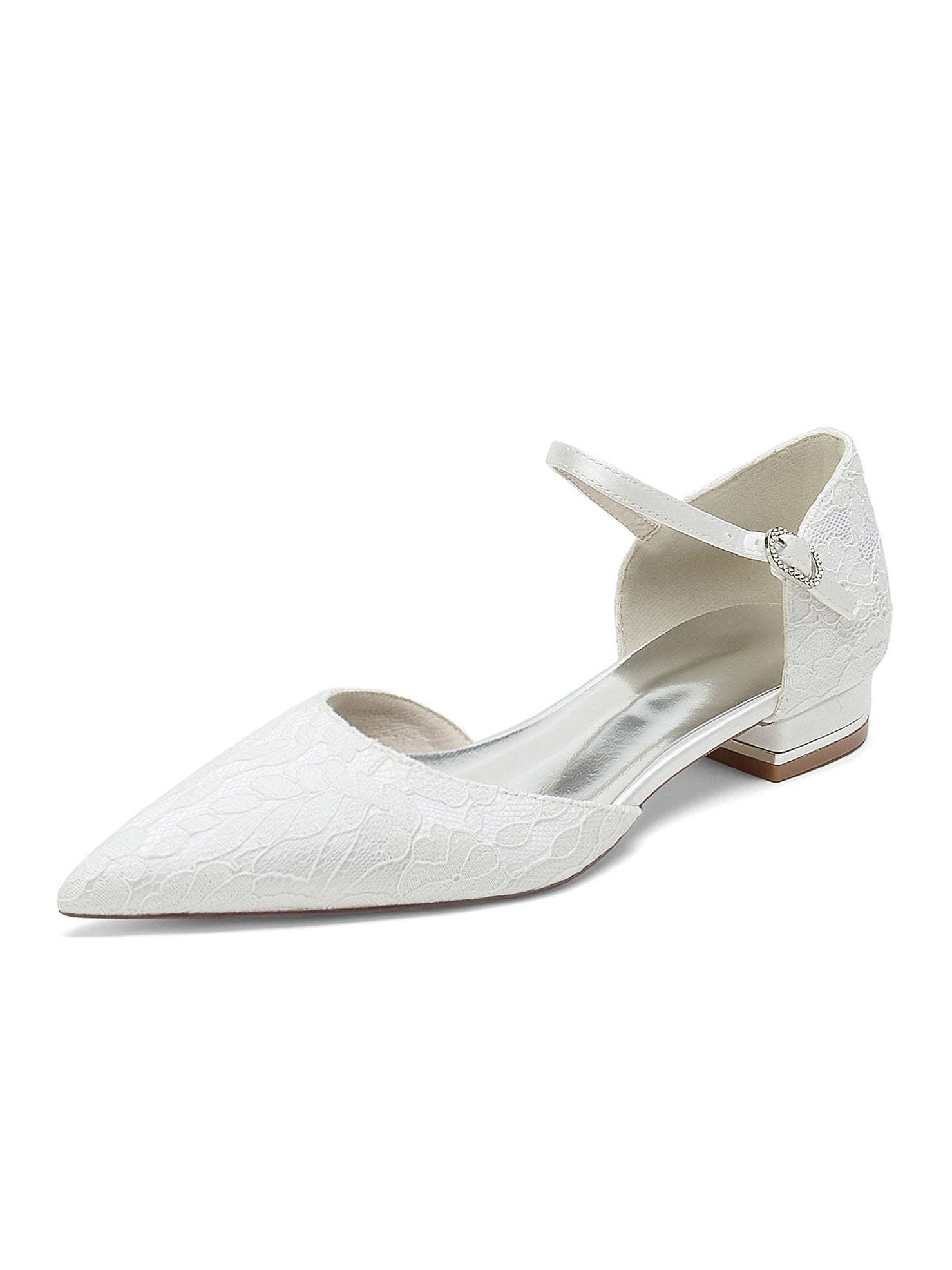 Bridesmaid Shoes for Women with Lace and Low Heel in Pointed Toe