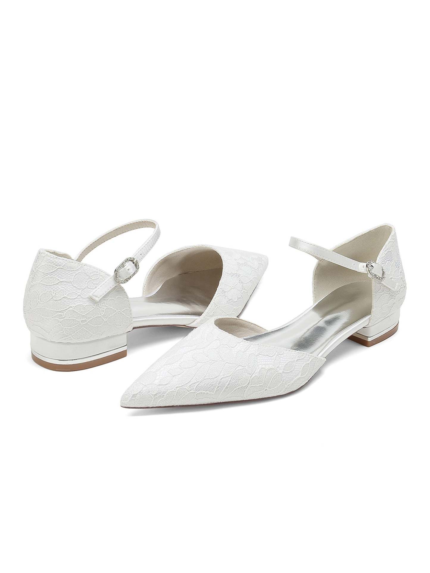 Bridesmaid Shoes for Women with Lace and Low Heel in Pointed Toe