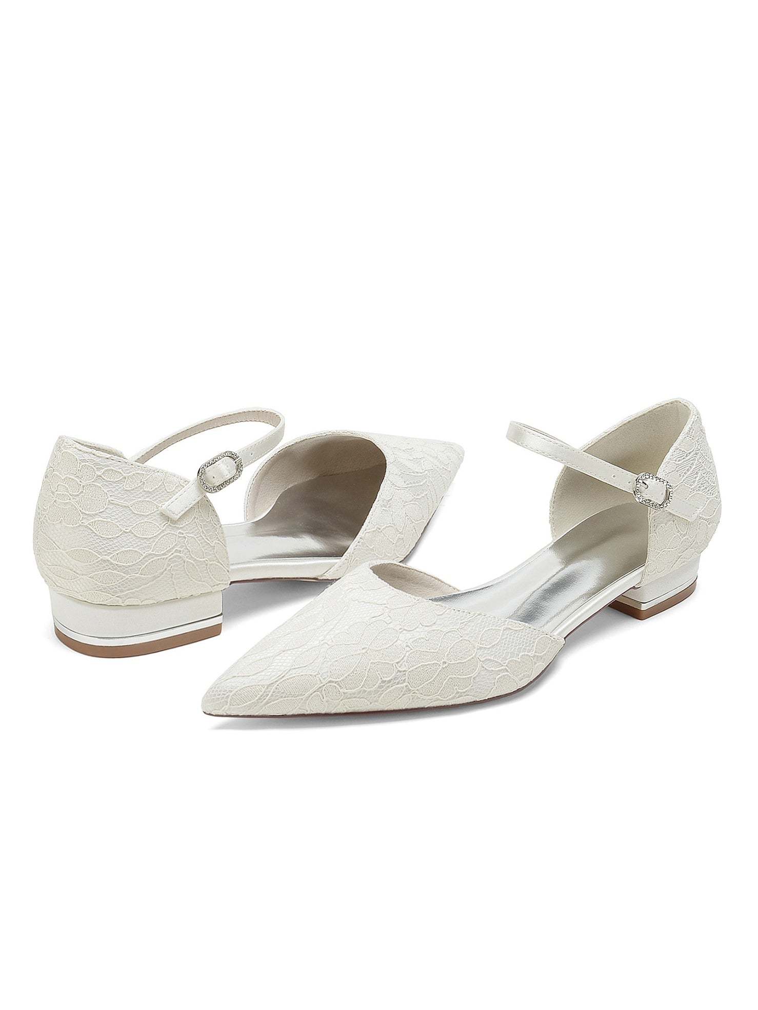 Bridesmaid Shoes for Women with Lace and Low Heel in Pointed Toe