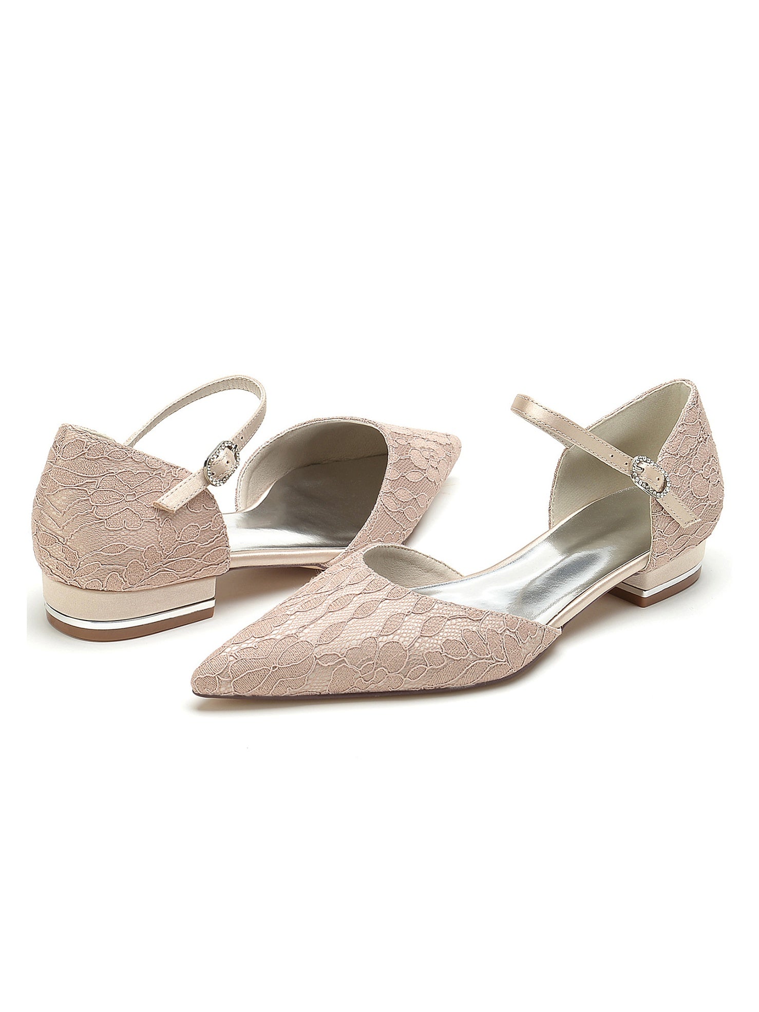 Bridesmaid Shoes for Women with Lace and Low Heel in Pointed Toe