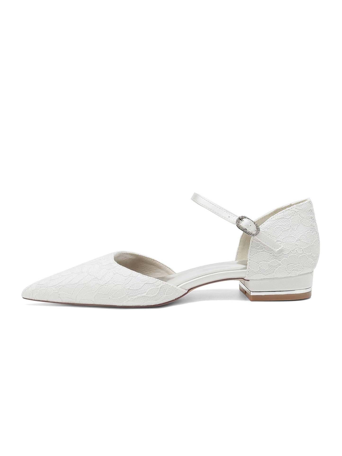 Bridesmaid Shoes for Women with Lace and Low Heel in Pointed Toe
