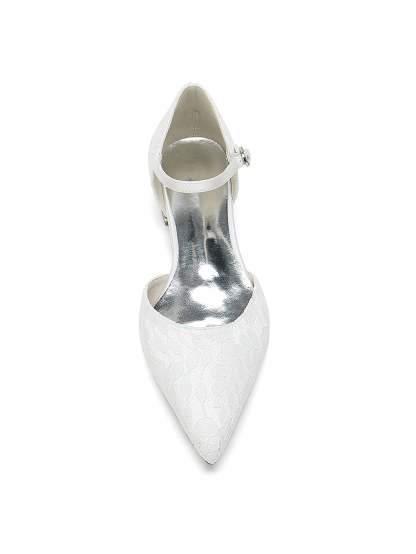 Bridesmaid Shoes for Women with Lace and Low Heel in Pointed Toe