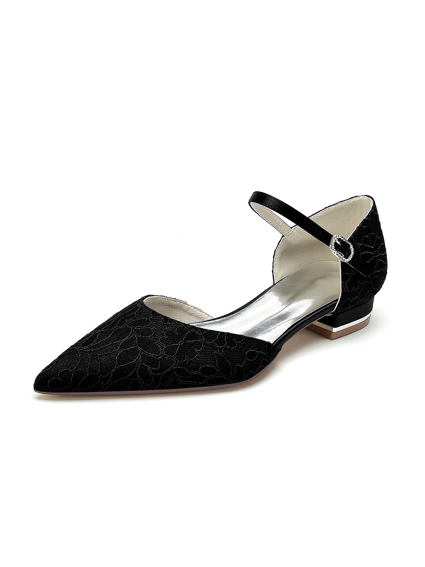 Bridesmaid Shoes for Women with Lace and Low Heel in Pointed Toe