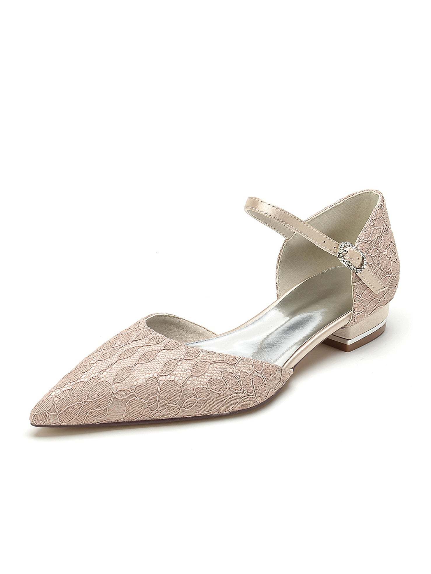 Bridesmaid Shoes for Women with Lace and Low Heel in Pointed Toe