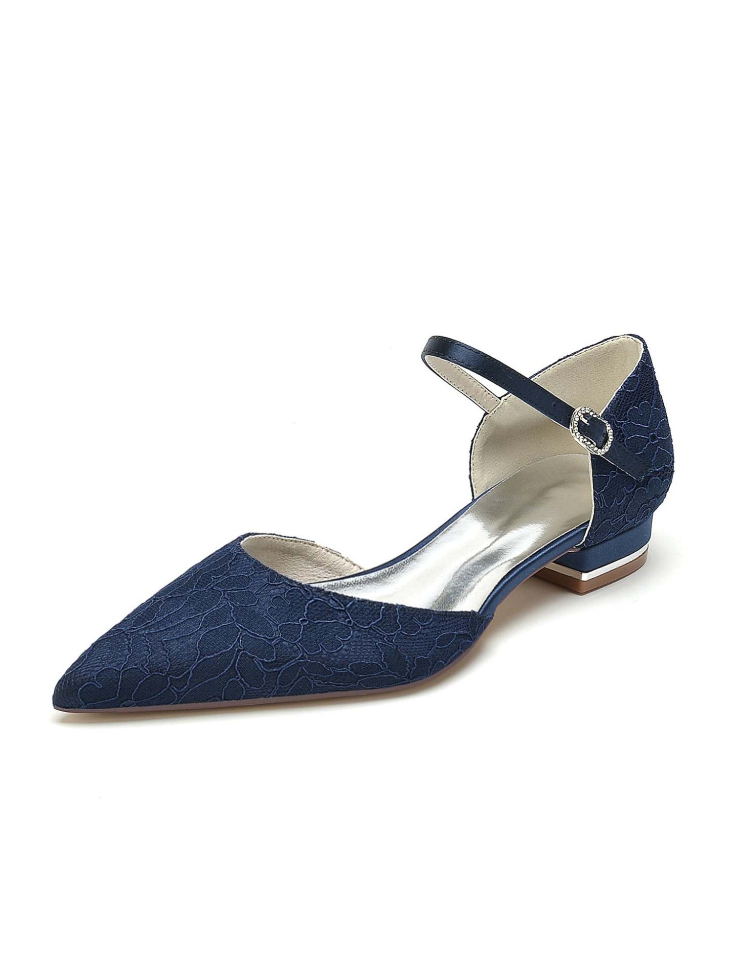 Bridesmaid Shoes for Women with Lace and Low Heel in Pointed Toe