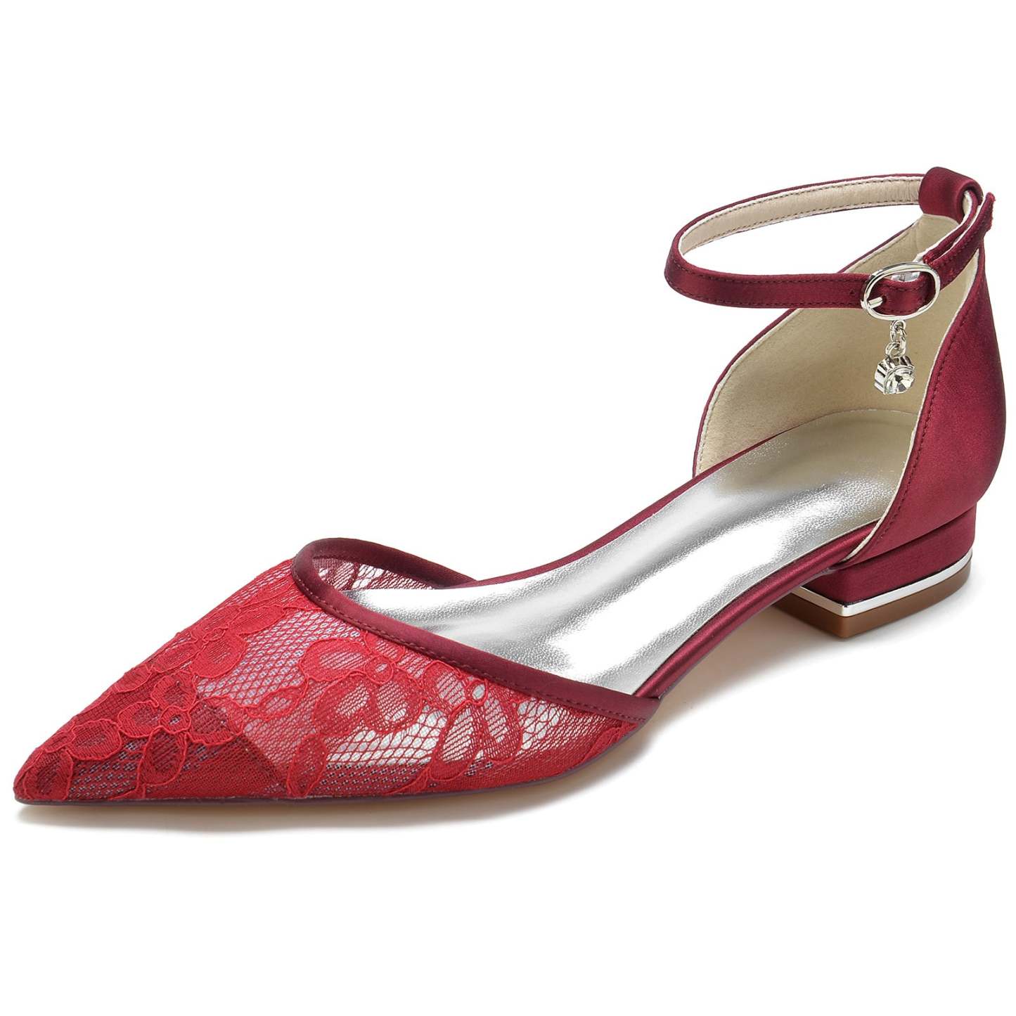 Bridal Shoes for Women with Lace and Rhinestone Buckle Closed Toe