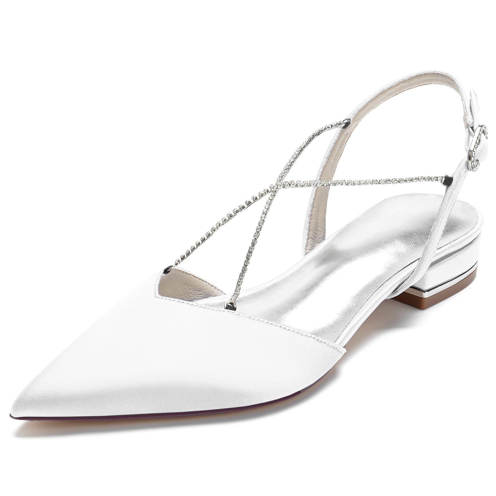 Bridal Pumps for Women with Mini Square Crystal Chains and Low Pointed Toes