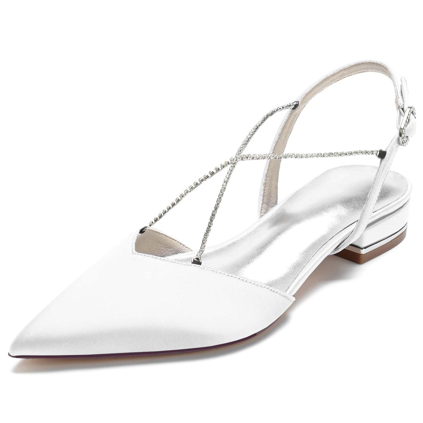 Bridal Pumps for Women with Mini Square Crystal Chains and Low Pointed Toes