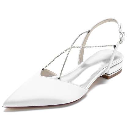 Bridal Pumps for Women with Mini Square Crystal Chains and Low Pointed Toes