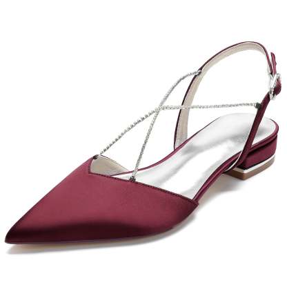 Bridal Pumps for Women with Mini Square Crystal Chains and Low Pointed Toes