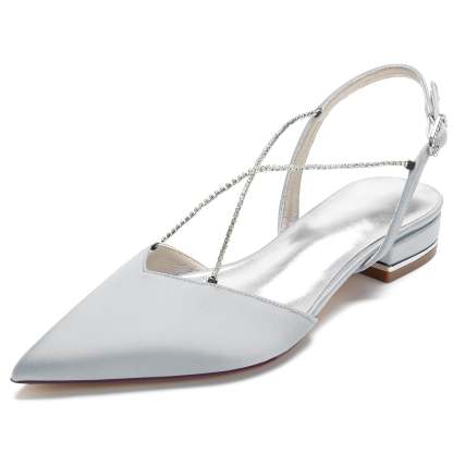 Bridal Pumps for Women with Mini Square Crystal Chains and Low Pointed Toes