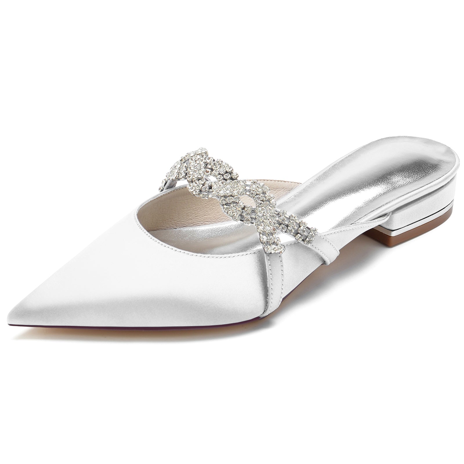 Bridal Shoes for Women with Twisted Sparkling Crystal and Low Pointed Toe