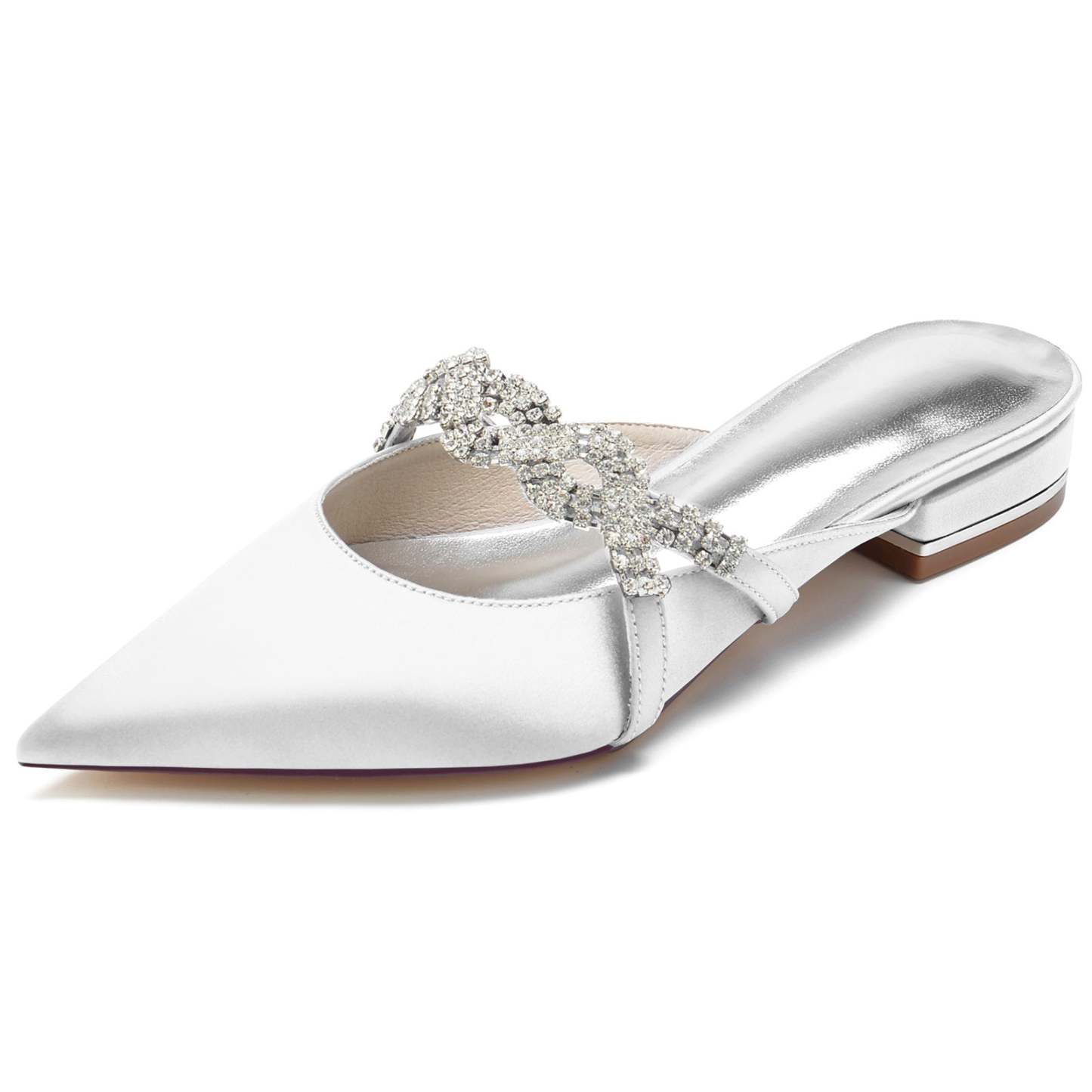 Bridal Shoes for Women with Twisted Sparkling Crystal and Low Pointed Toe