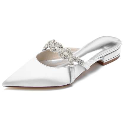 Bridal Shoes for Women with Twisted Sparkling Crystal and Low Pointed Toe