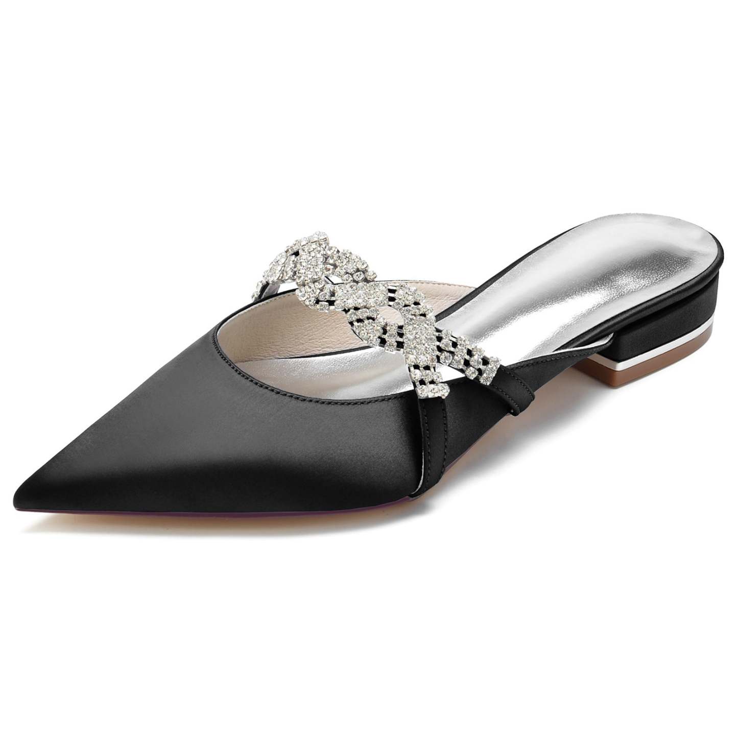 Bridal Shoes for Women with Twisted Sparkling Crystal and Low Pointed Toe