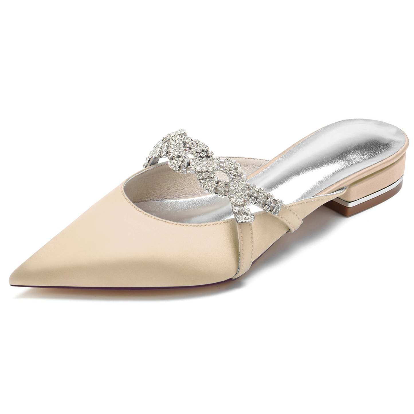 Bridal Shoes for Women with Twisted Sparkling Crystal and Low Pointed Toe