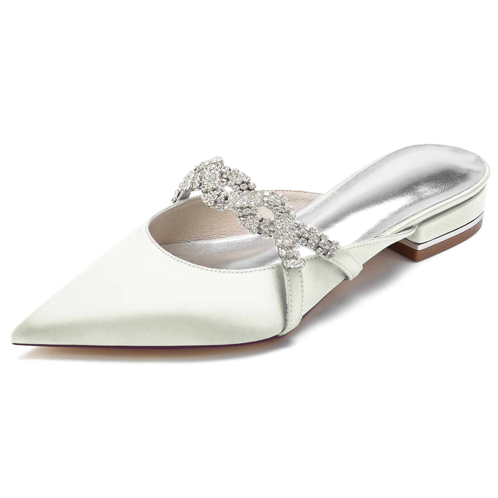 Bridal Shoes for Women with Twisted Sparkling Crystal and Low Pointed Toe