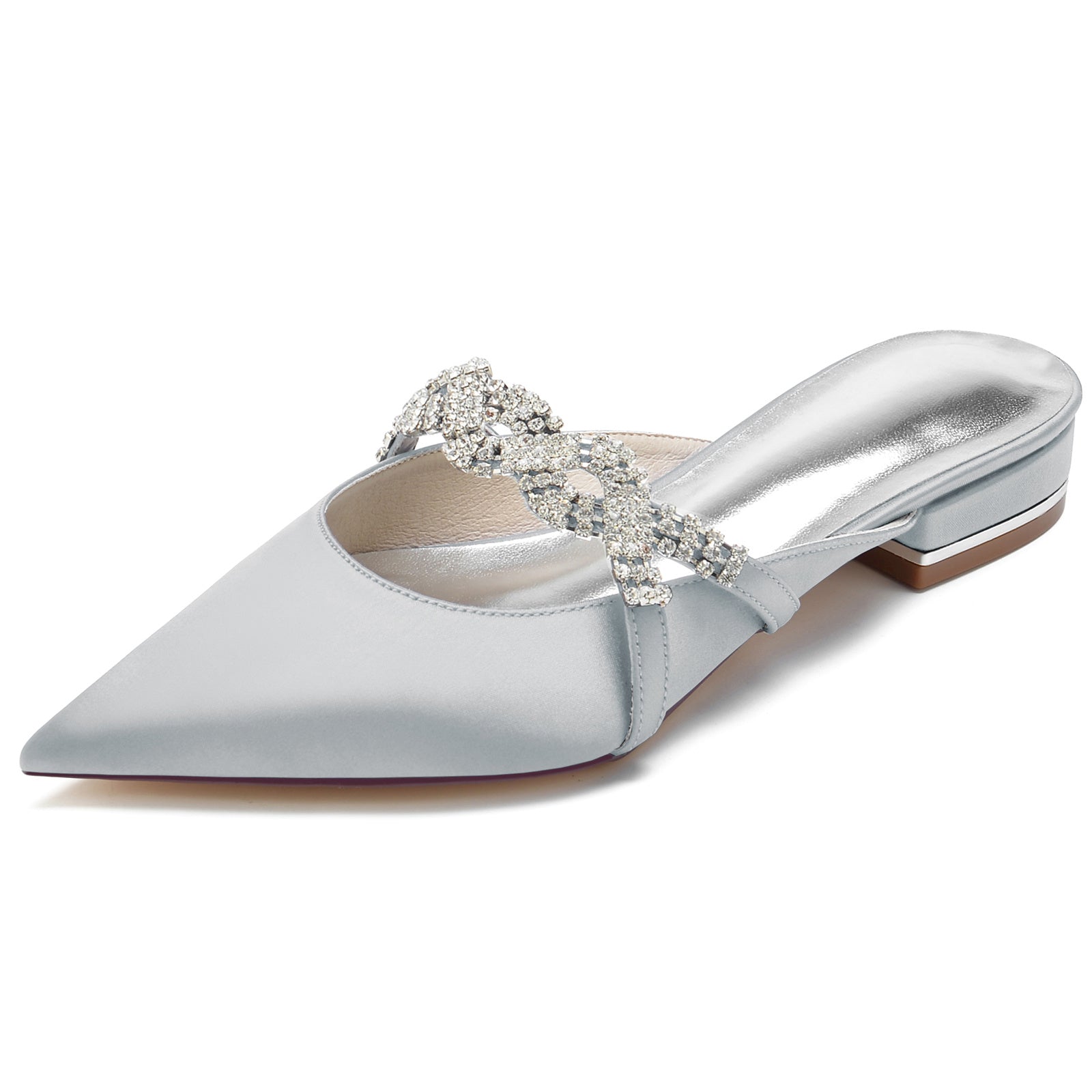 Bridal Shoes for Women with Twisted Sparkling Crystal and Low Pointed Toe