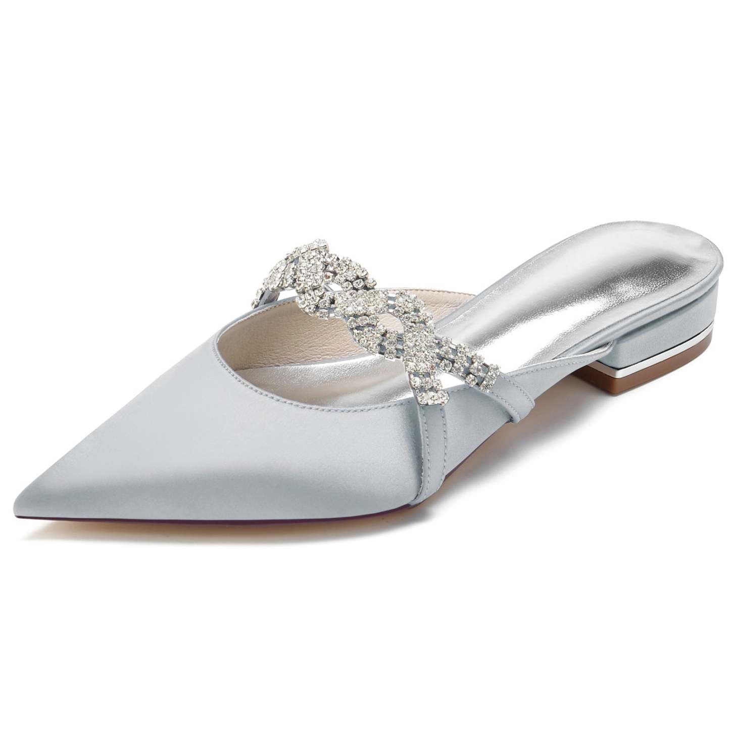 Bridal Shoes for Women with Twisted Sparkling Crystal and Low Pointed Toe
