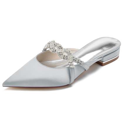 Bridal Shoes for Women with Twisted Sparkling Crystal and Low Pointed Toe