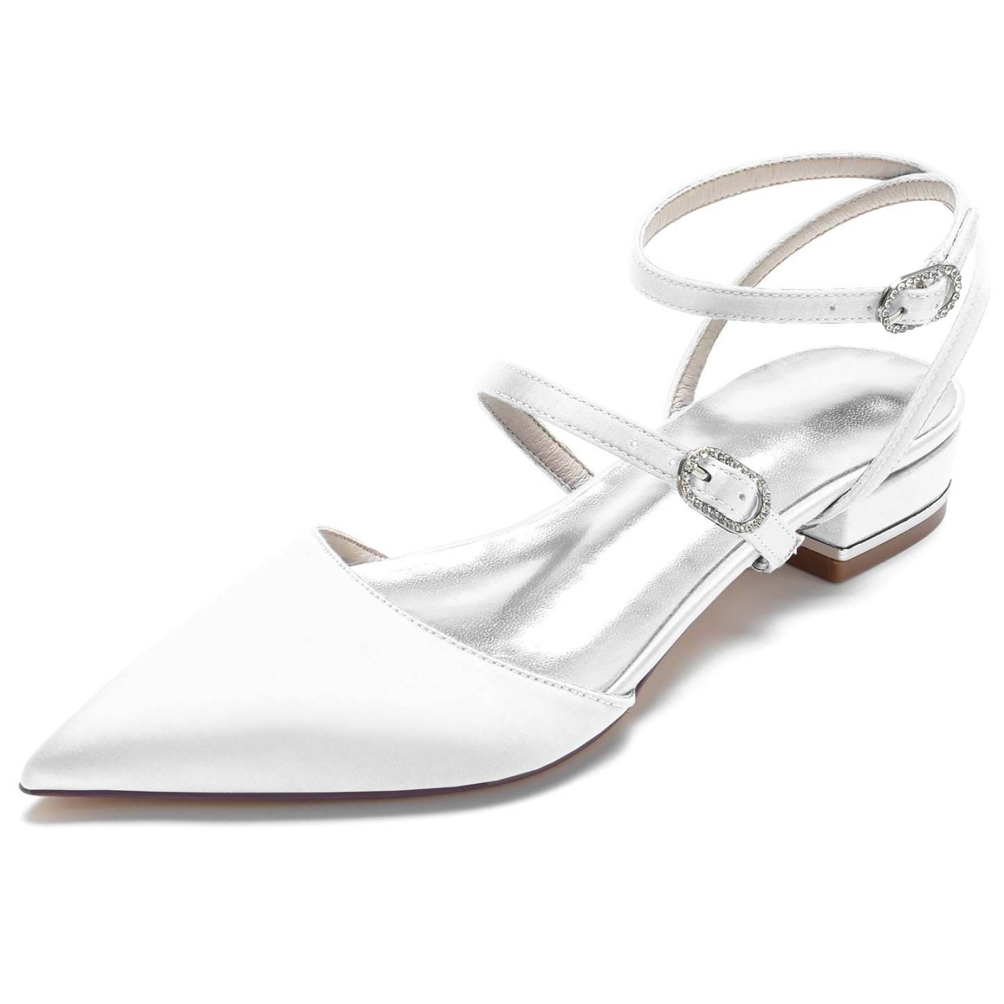 Strappy Low-Heel Bridal Shoes for Women with Pointed Toe and Buckle