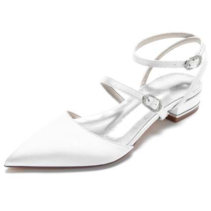 Strappy Low-Heel Bridal Shoes for Women with Pointed Toe and Buckle