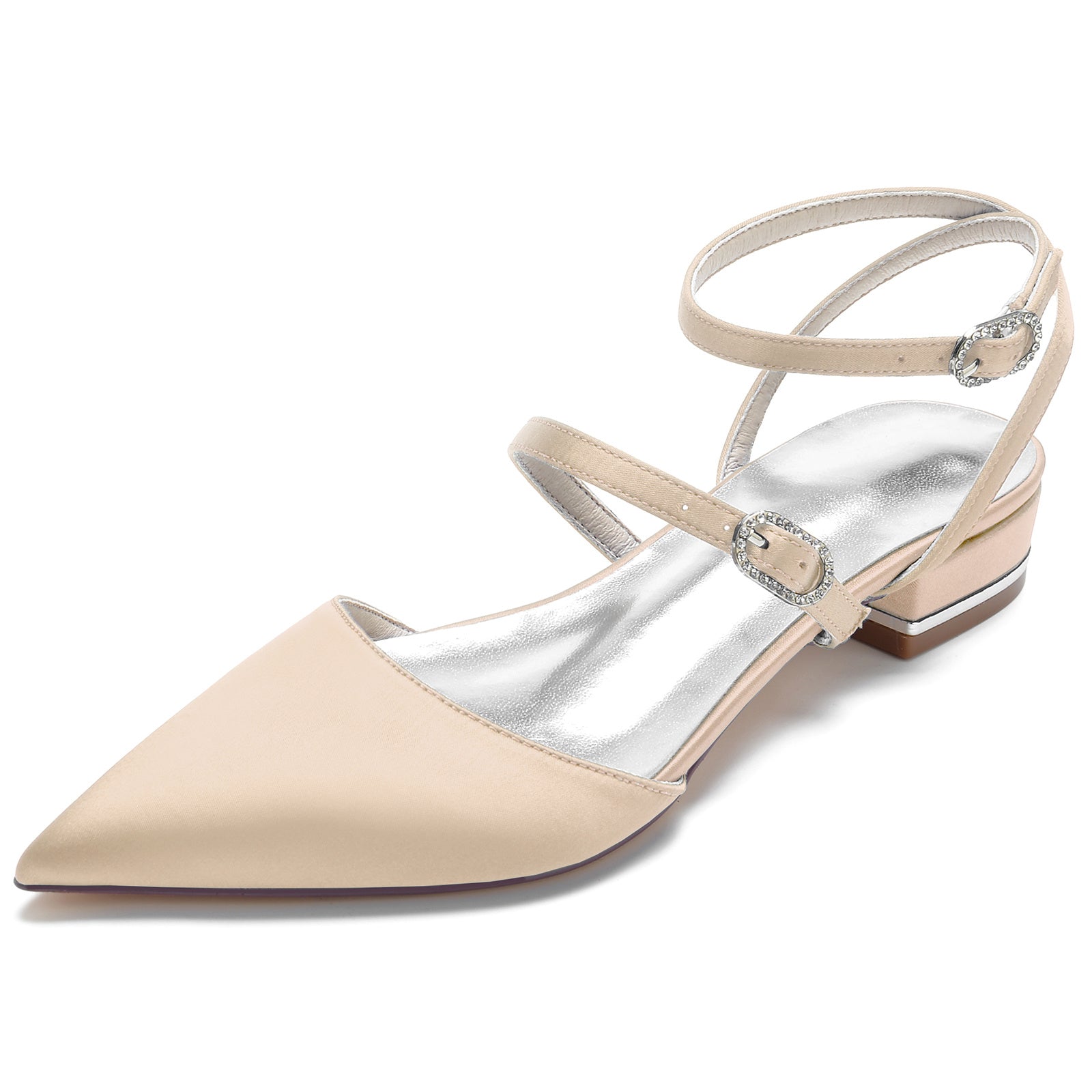 Strappy Low-Heel Bridal Shoes for Women with Pointed Toe and Buckle