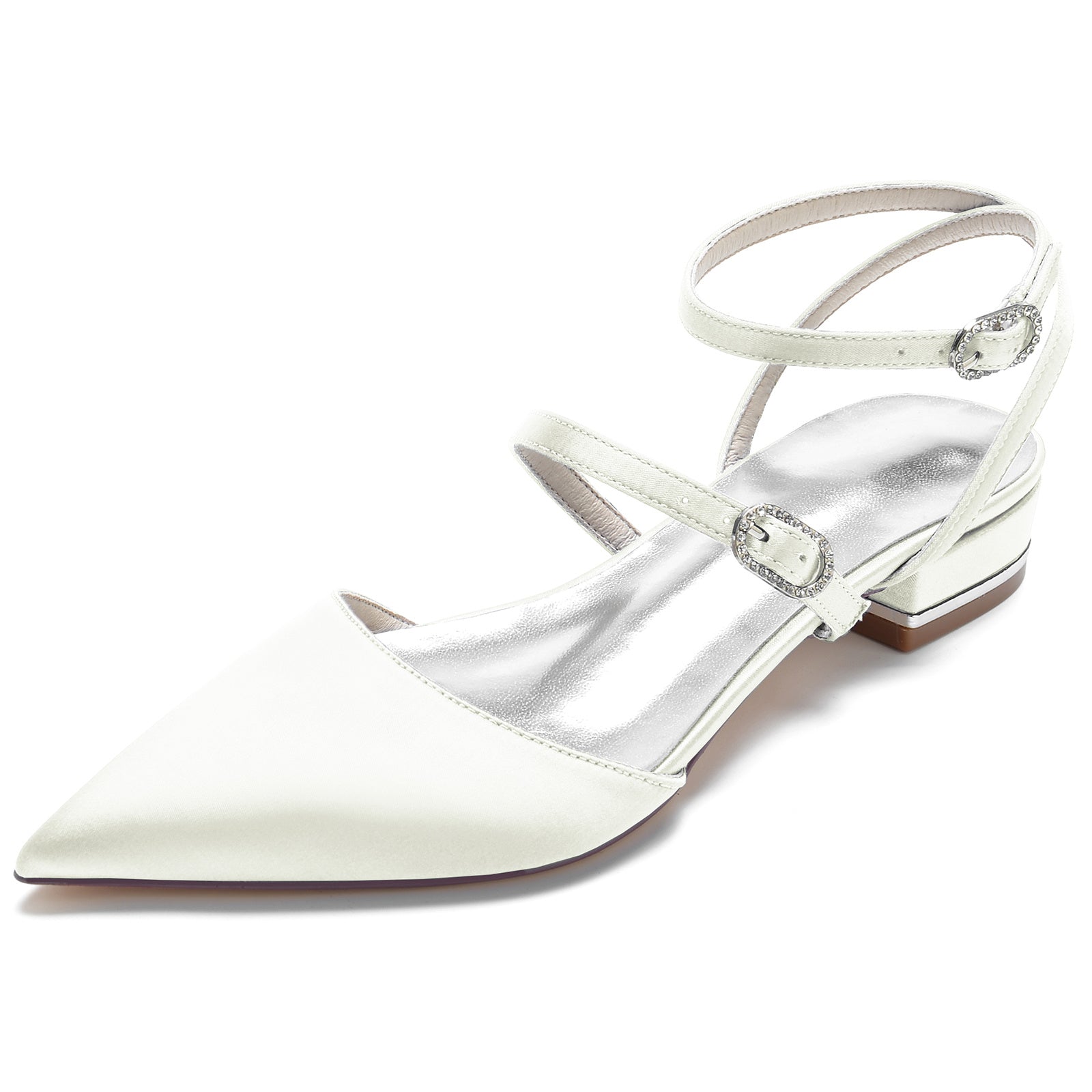Strappy Low-Heel Bridal Shoes for Women with Pointed Toe and Buckle