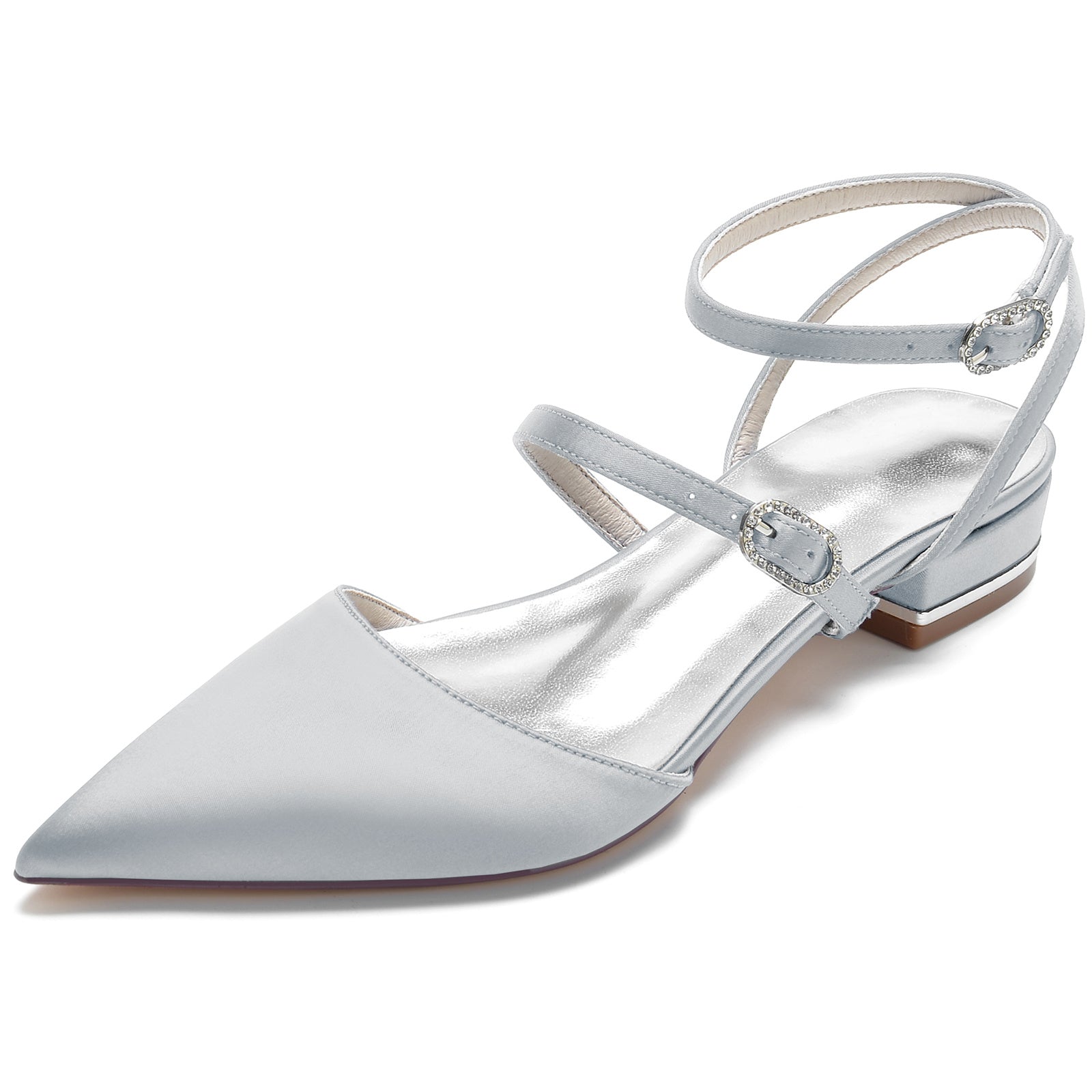 Strappy Low-Heel Bridal Shoes for Women with Pointed Toe and Buckle