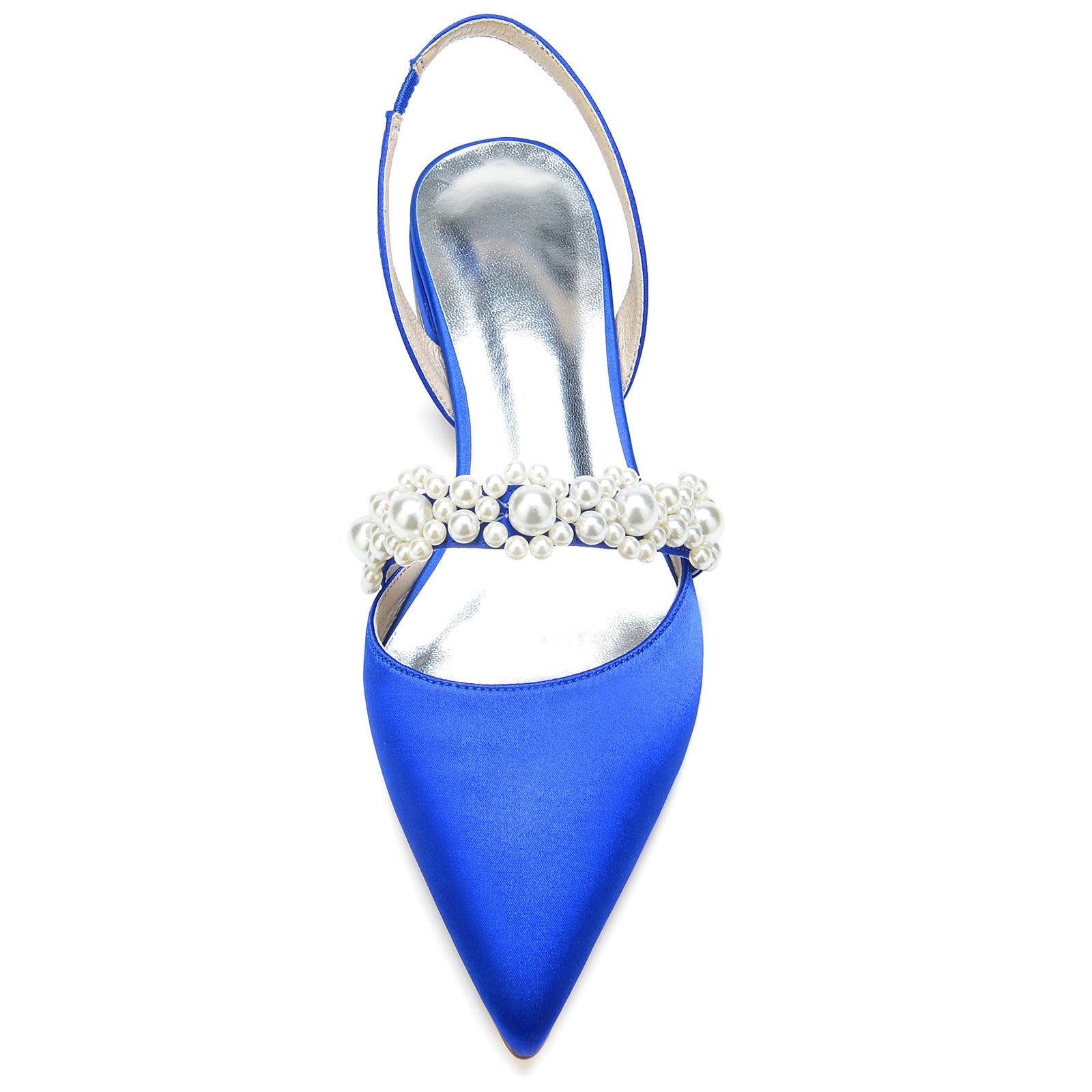 Bridal Shoes for Women with Pearl Buckle – White Silk Satin Pointed Toe