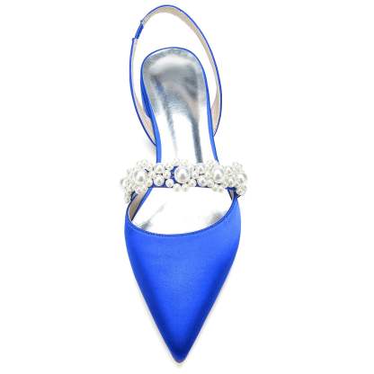 Bridal Shoes for Women with Pearl Buckle – White Silk Satin Pointed Toe
