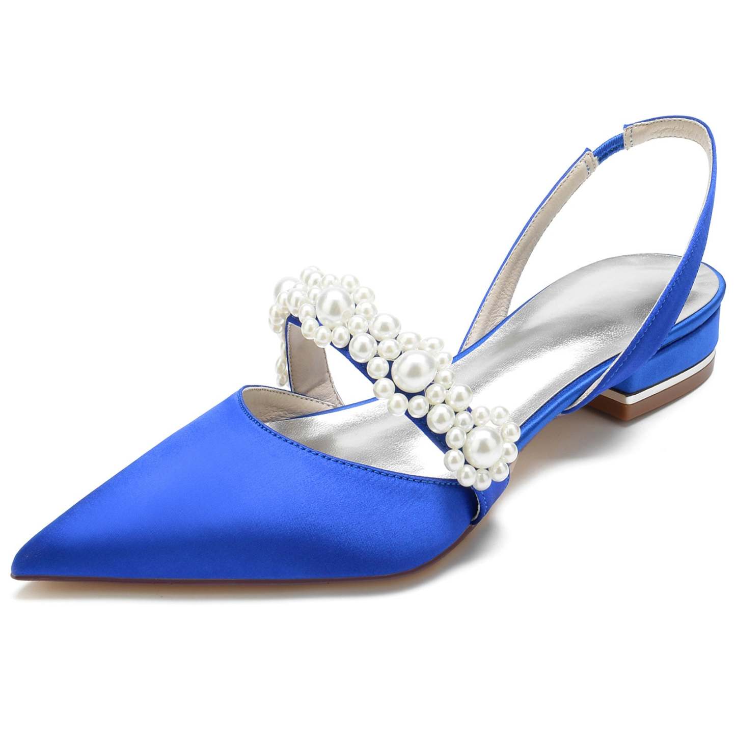 Bridal Shoes for Women with Pearl Buckle – White Silk Satin Pointed Toe