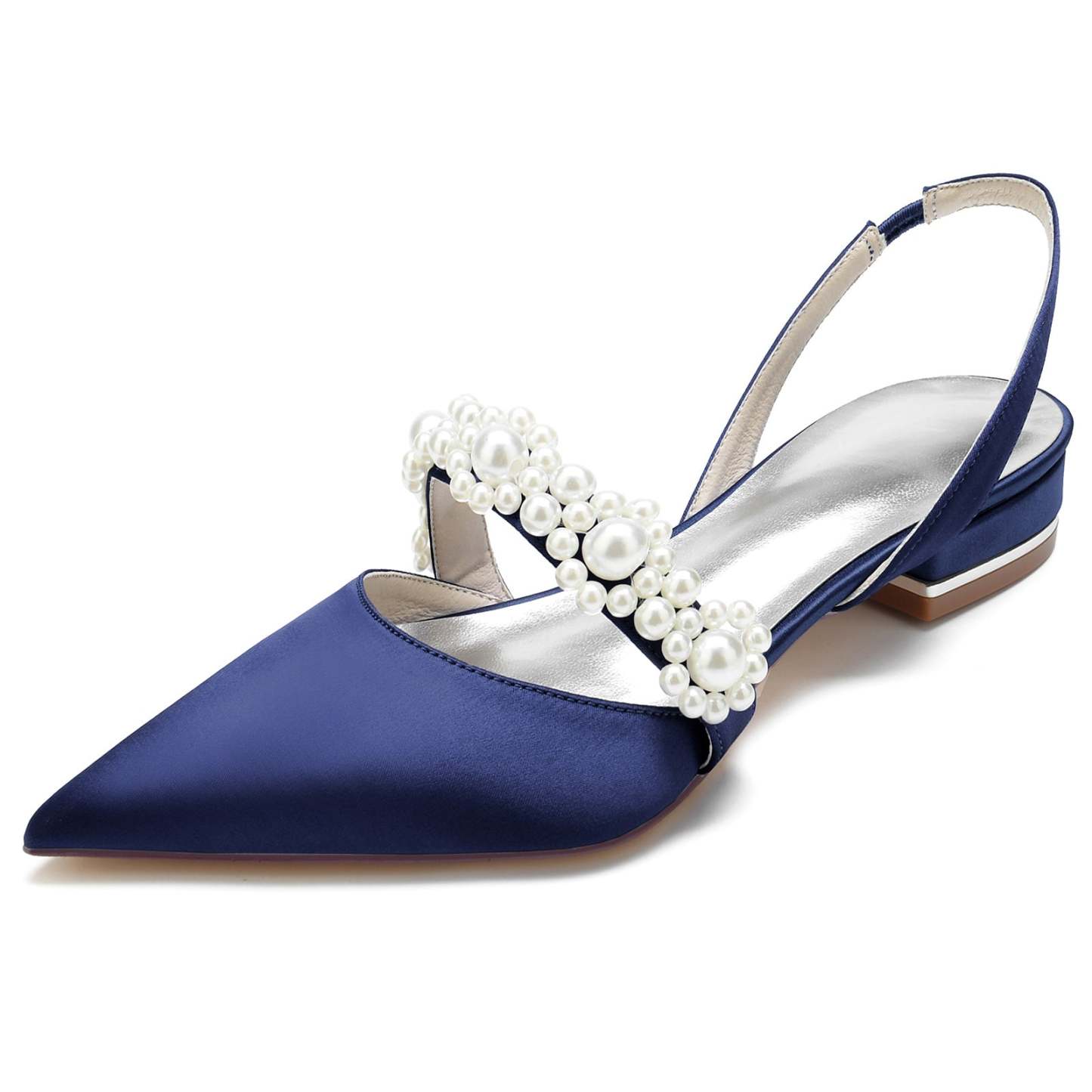 Bridal Shoes for Women with Pearl Buckle – White Silk Satin Pointed Toe