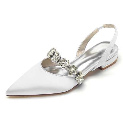 Bridal Shoes for Women with Rhinestones Low Heel and Pointed Toe Buckle