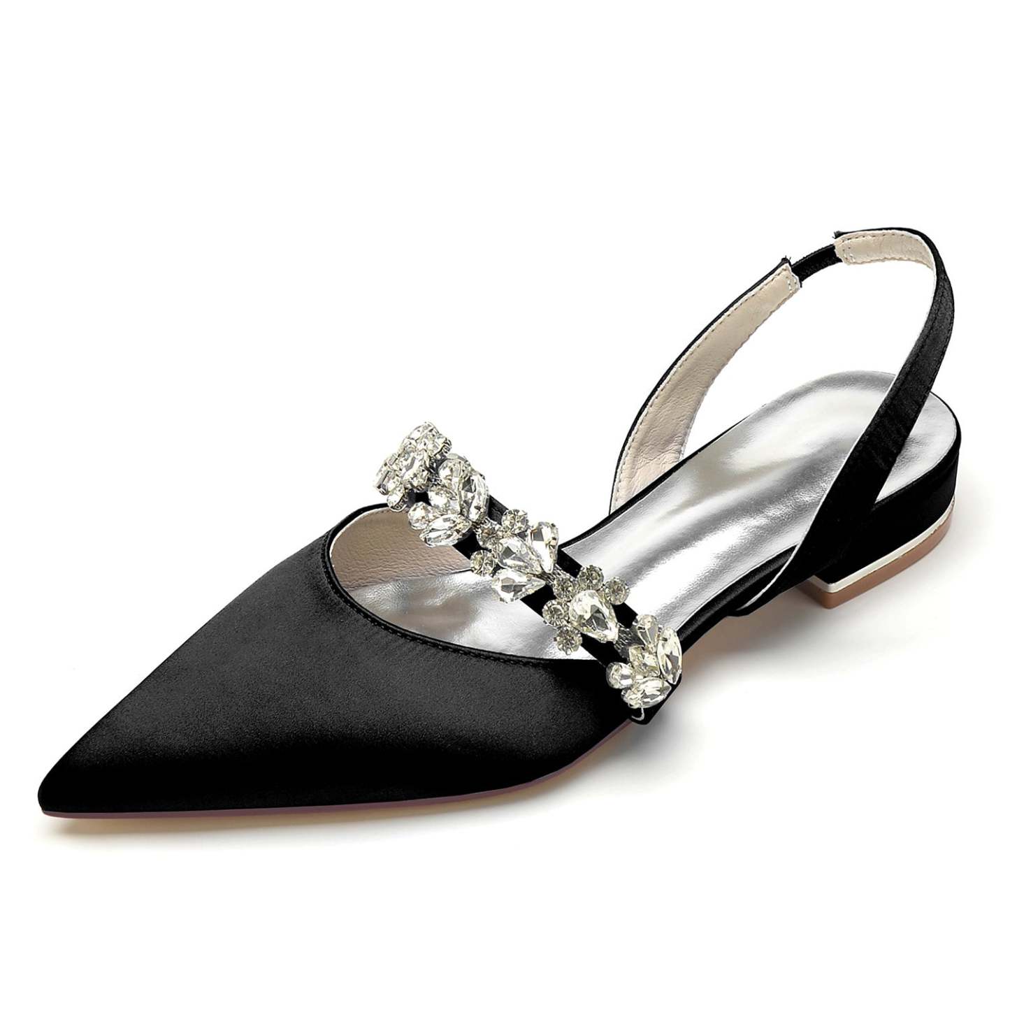 Bridal Shoes for Women with Rhinestones Low Heel and Pointed Toe Buckle