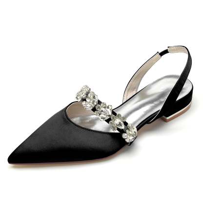 Bridal Shoes for Women with Rhinestones Low Heel and Pointed Toe Buckle