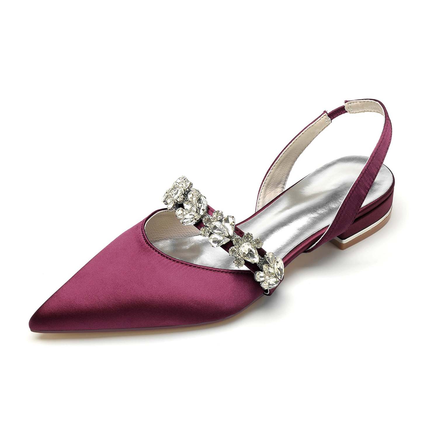 Bridal Shoes for Women with Rhinestones Low Heel and Pointed Toe Buckle