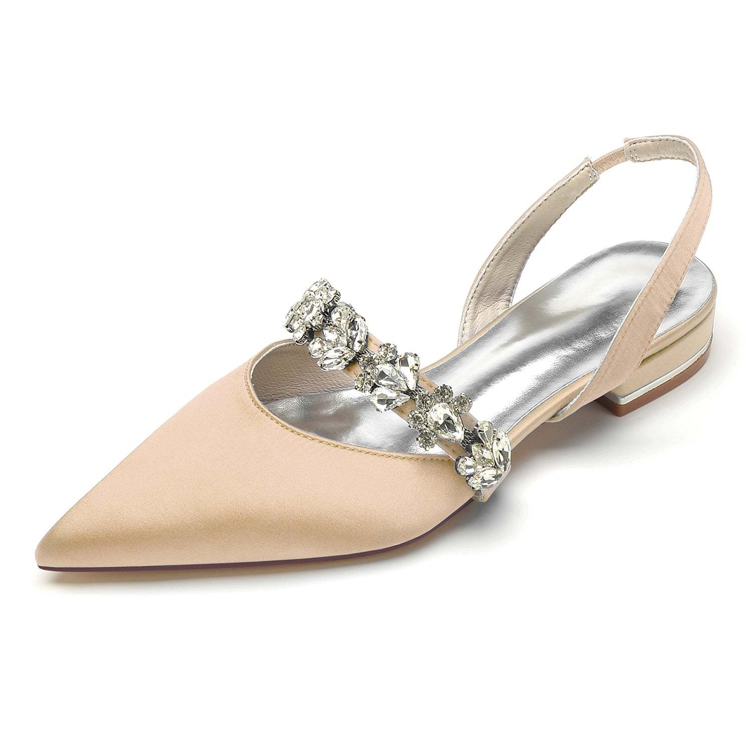 Bridal Shoes for Women with Rhinestones Low Heel and Pointed Toe Buckle