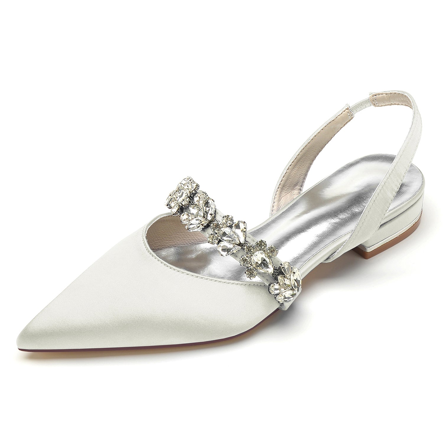 Bridal Shoes for Women with Rhinestones Low Heel and Pointed Toe Buckle