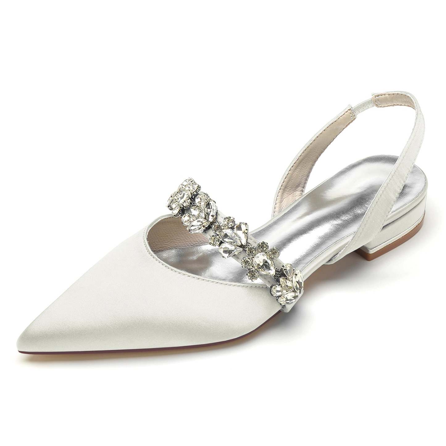 Bridal Shoes for Women with Rhinestones Low Heel and Pointed Toe Buckle