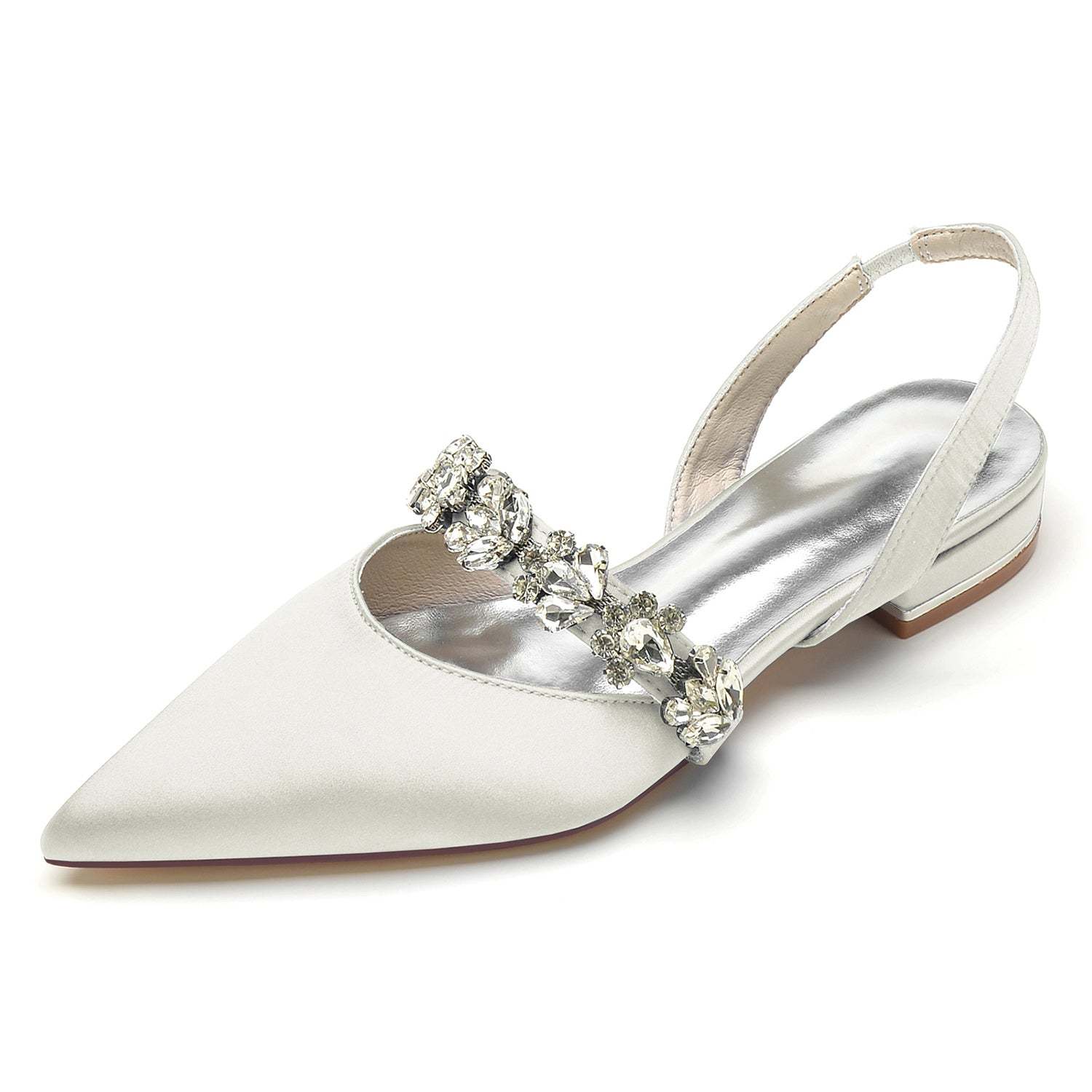 Bridal Shoes for Women with Rhinestones Low Heel and Pointed Toe Buckle