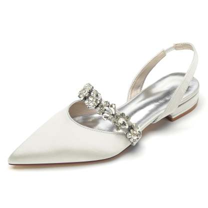 Bridal Shoes for Women with Rhinestones Low Heel and Pointed Toe Buckle