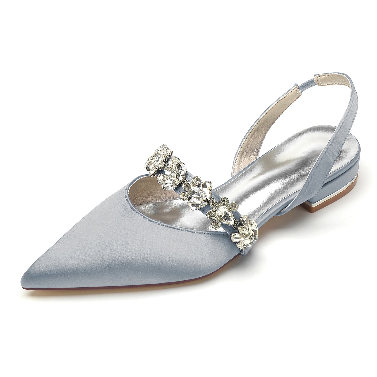 Bridal Shoes for Women with Rhinestones Low Heel and Pointed Toe Buckle
