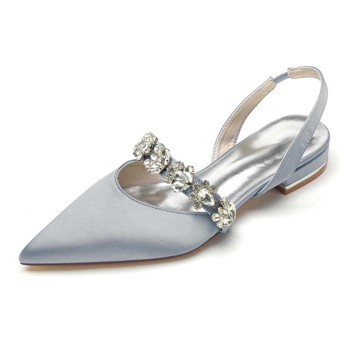Bridal Shoes for Women with Rhinestones Low Heel and Pointed Toe Buckle