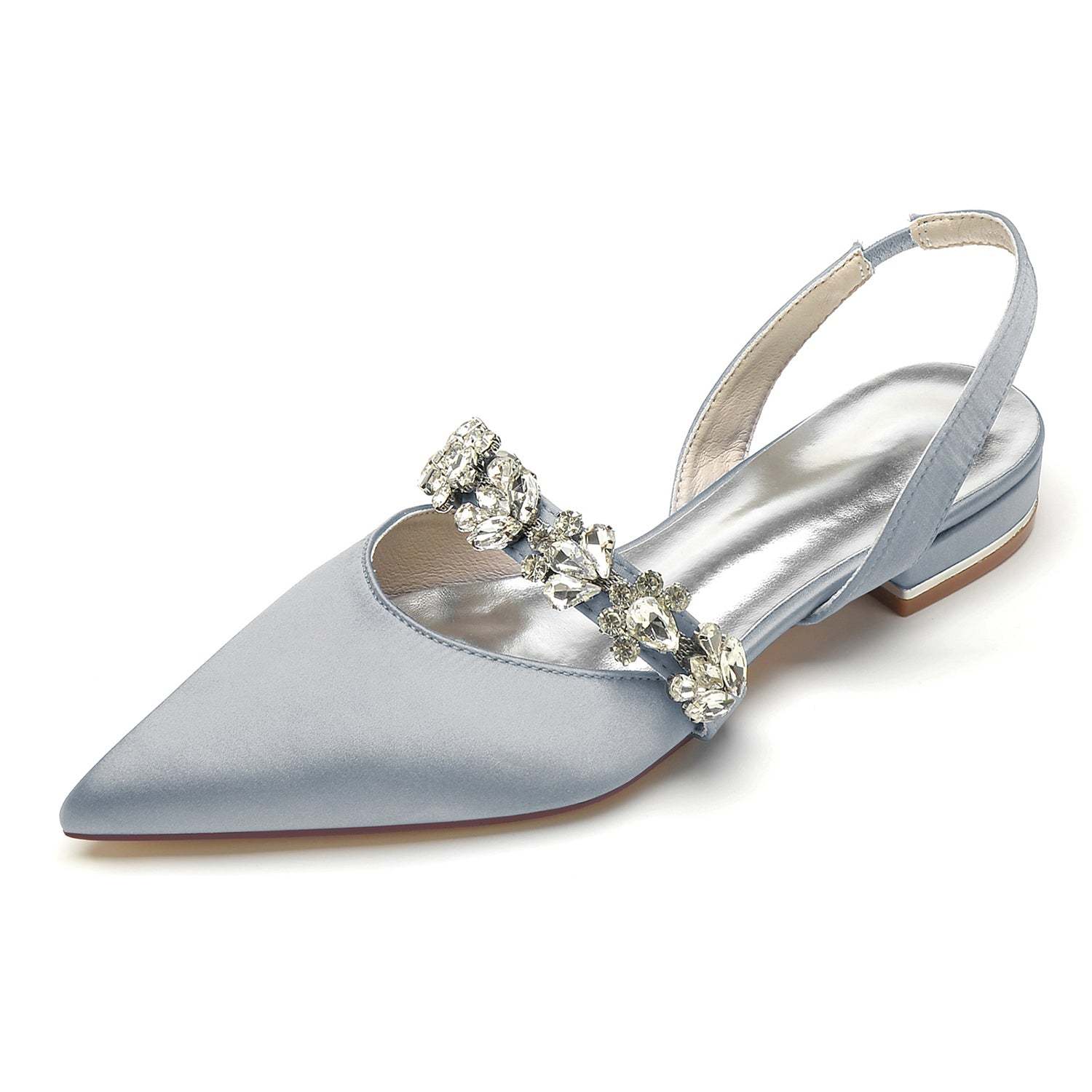 Bridal Shoes for Women with Rhinestones Low Heel and Pointed Toe Buckle