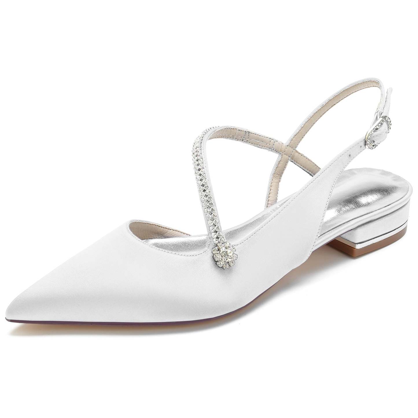 Bridal Satin Shoes for Women with Crystal Buckle and Low Closed Heel
