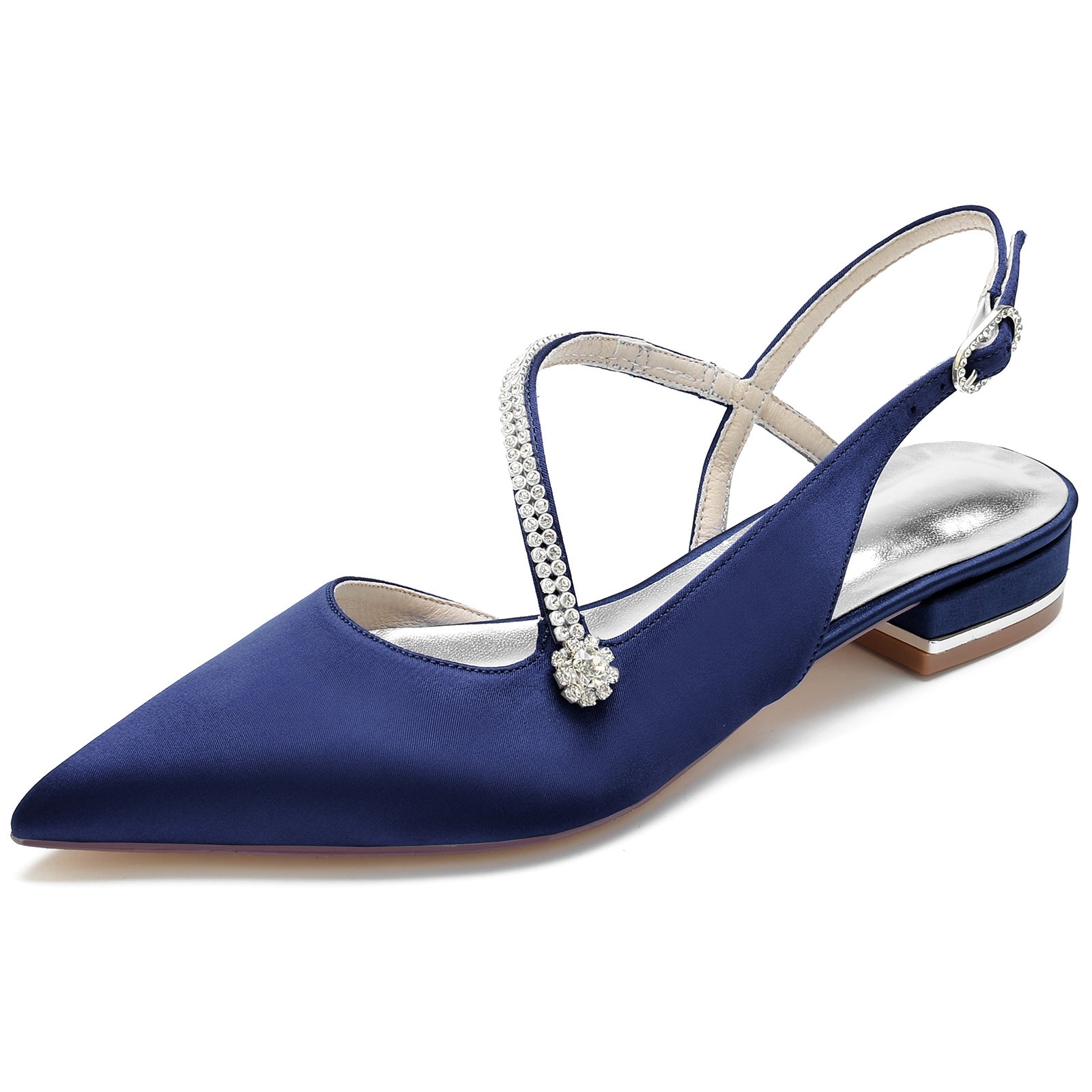 Bridal Satin Shoes for Women with Crystal Buckle and Low Closed Heel