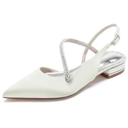 Bridal Satin Shoes for Women with Crystal Buckle and Low Closed Heel
