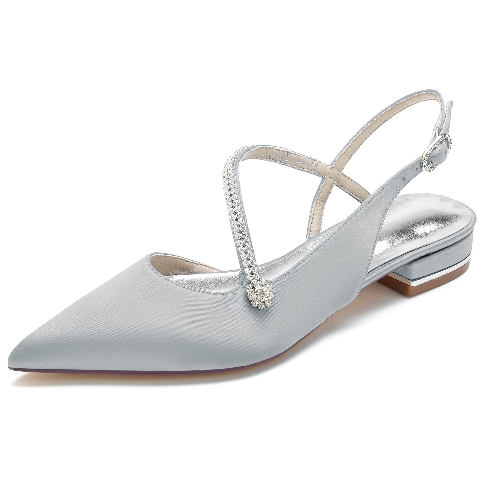 Bridal Satin Shoes for Women with Crystal Buckle and Low Closed Heel